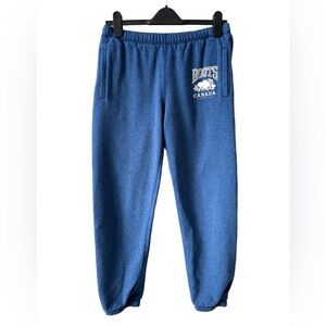 Roots Canada Beaver Logo Sweatpants Blue Fleece Joggers Women’s Small